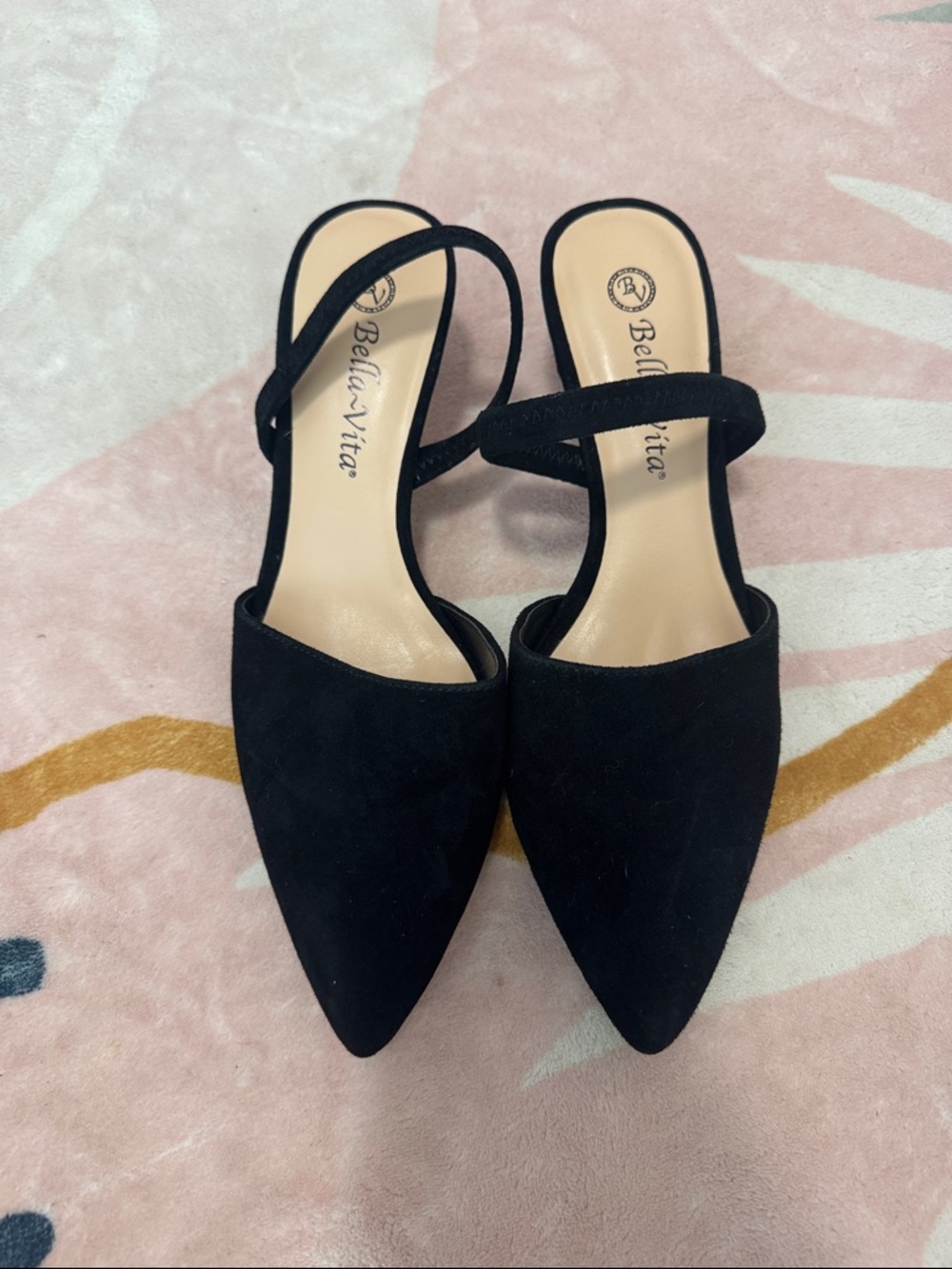 Bella Vita Black Pointed Toe Slingback Mules